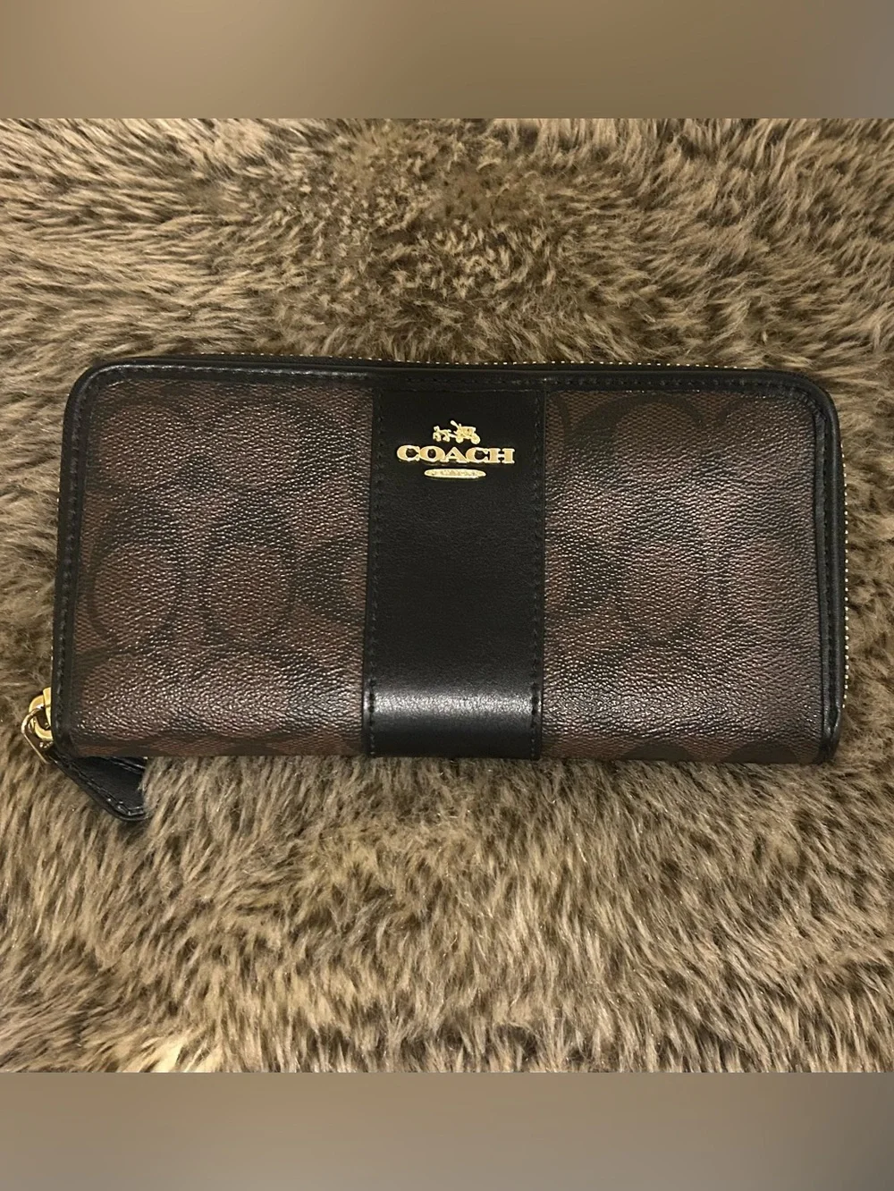 Coach Signature Canvas Accordion Zip Wallet G1730 F54630 - Brown/Black